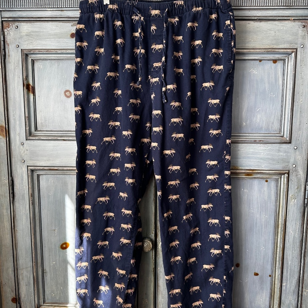Banana Republic Flannel Moose Print Navy Men's Pajama Pants Size XL